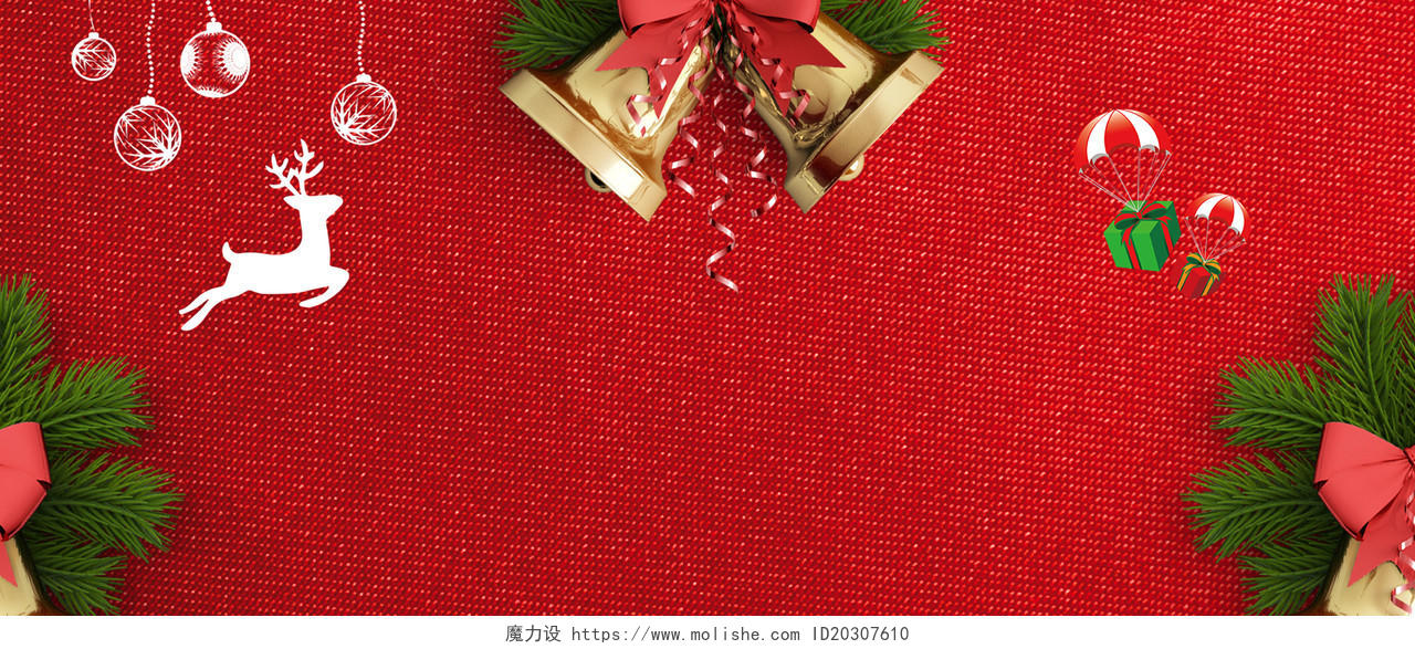 红色纹理驯鹿圣诞节快乐圣诞节海报背景